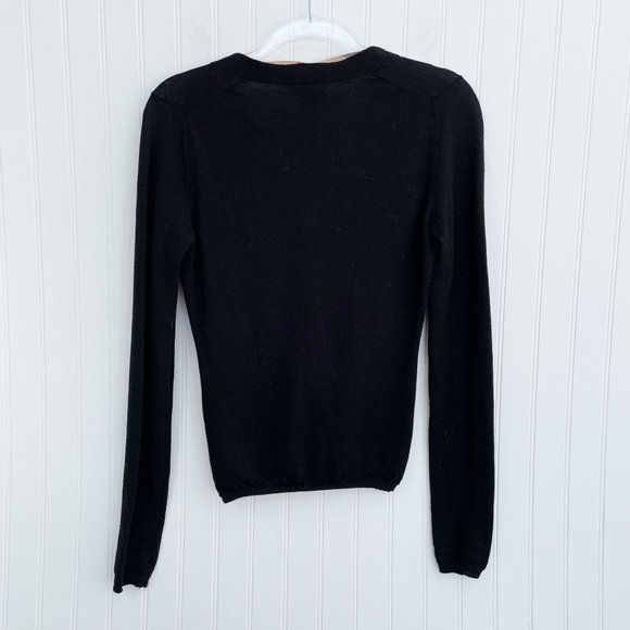 Burberry Checked-Trim Nova Merino Wool Cardigan Black Size Small - Picture 7 of 14